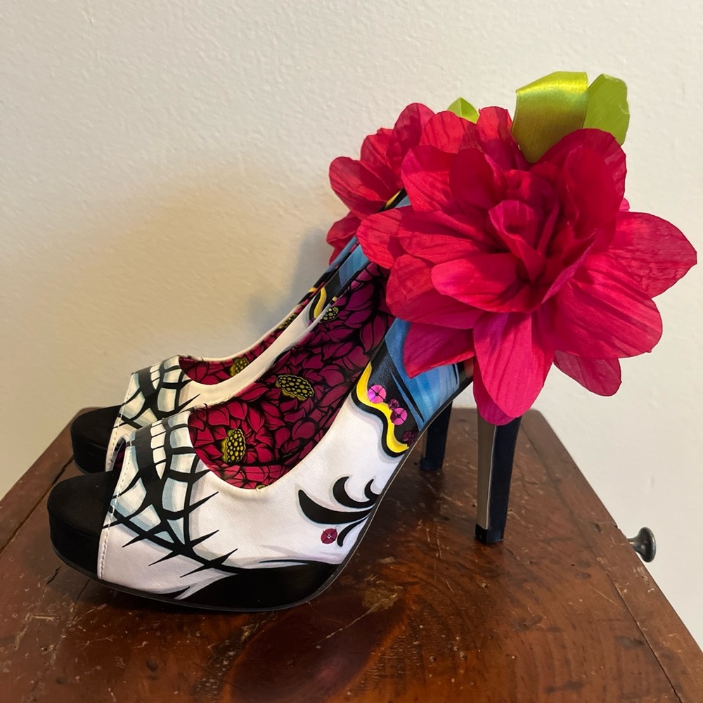 Dia De Los Muertos Just Fabulous High Heels Size 39 Women’s 8.5 Sugar Skull - Picture 3 of 8